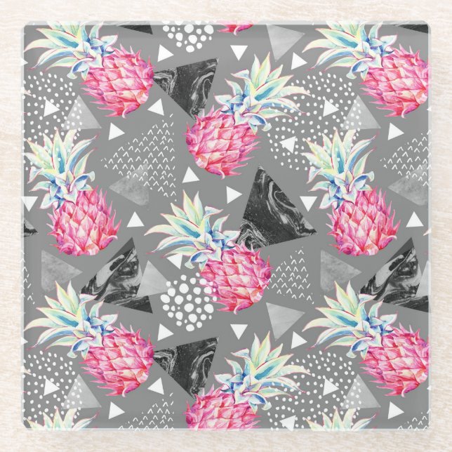Geometric Pineapple Textured Pattern Glass Coaster (Front)
