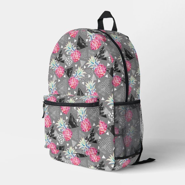 Geometric Pineapple Textured Pattern Printed Backpack (Back Corner Right)