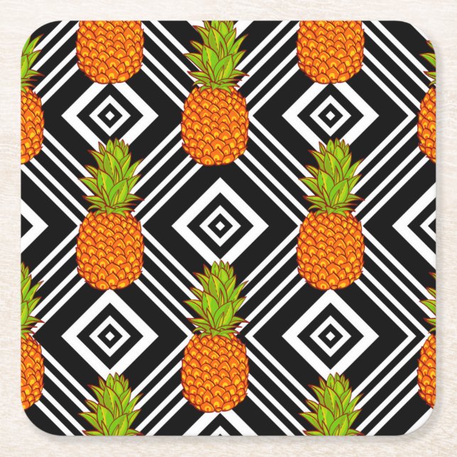 Geometric Pineapples Square Paper Coaster (Front)