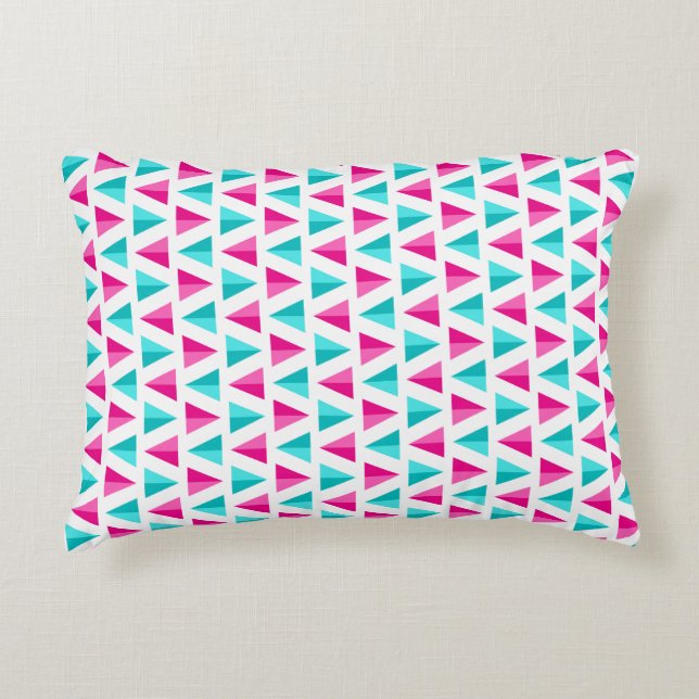Geometric Pink & Aqua Blue Triangles Pattern Decorative Pillow (Front)