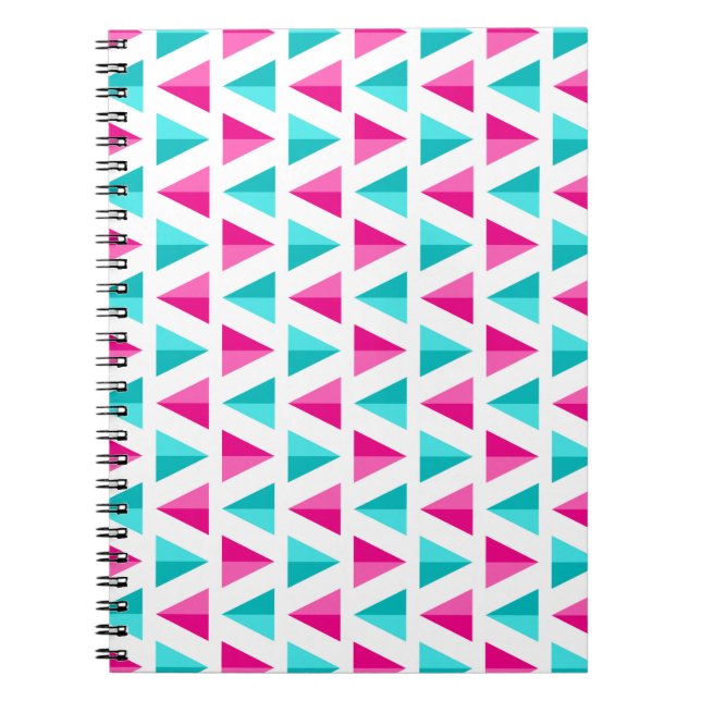 Geometric Pink & Aqua Blue Triangles Pattern Notebook (Front)
