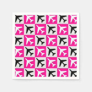Geometric Pink Aviation Jets Airplane Napkin