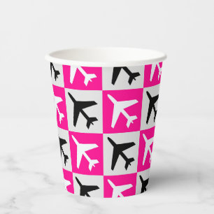 Geometric Pink Aviation Jets Airplane Paper Cups