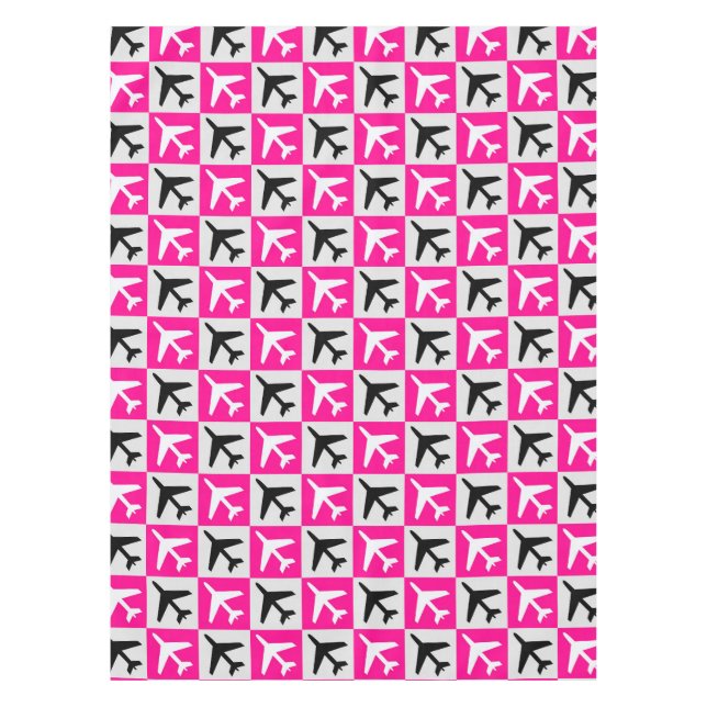 Geometric Pink Aviation Jets Airplane Tablecloth (Front)