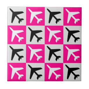 Geometric Pink Aviation Jets Airplane Tile