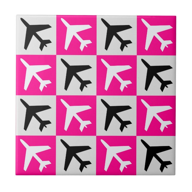 Geometric Pink Aviation Jets Airplane Tile (Front)