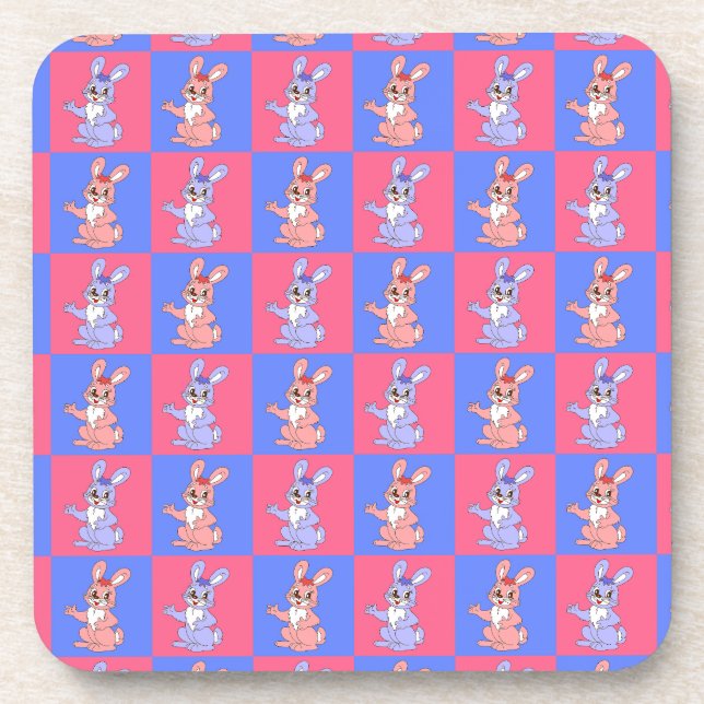 Geometric Pink Blue Bunny Rabbit Pattern  Coaster (Front)