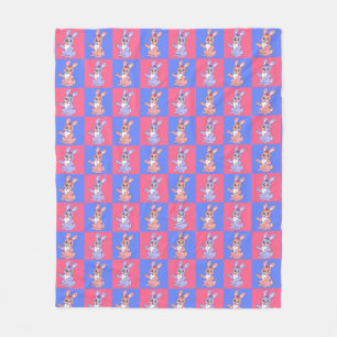 Geometric Pink Blue Bunny Rabbit Pattern Fleece Blanket