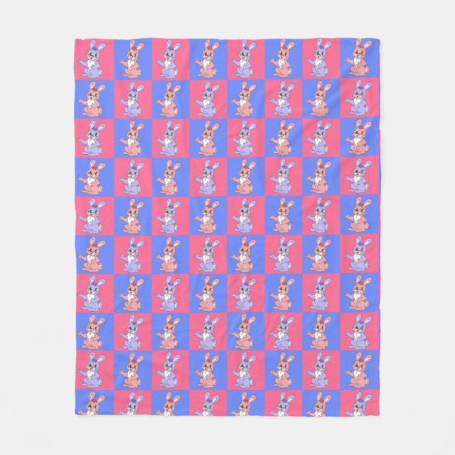 Geometric Pink Blue Bunny Rabbit Pattern  Fleece Blanket (Front)