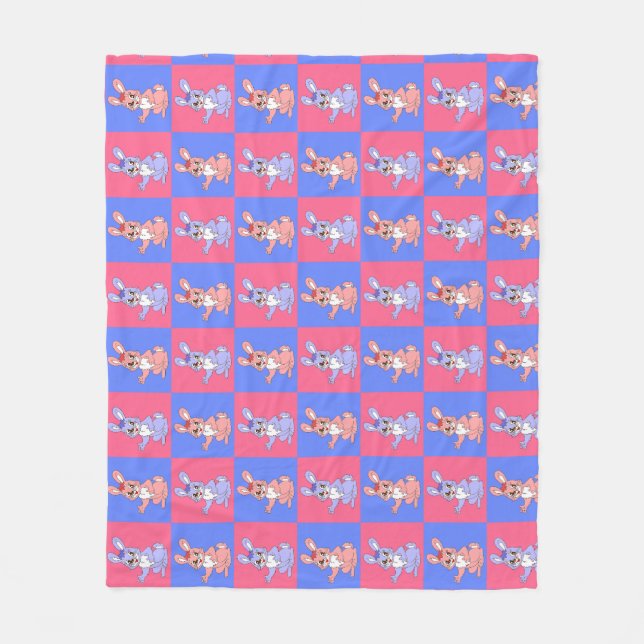 Geometric Pink Blue Bunny Rabbit Pattern  Fleece Blanket (Front)