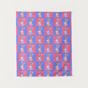 Geometric Pink Blue Bunny Rabbit Pattern Tapestry