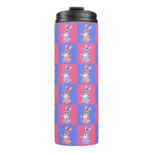 Geometric Pink Blue Bunny Rabbit Pattern Thermal Tumbler