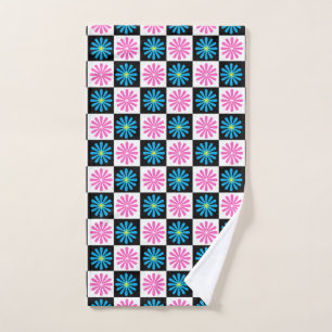 Geometric Pink Blue Floral Pattern Hand Towel