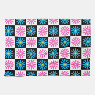 Geometric Pink Blue Floral Pattern Kitchen Towel
