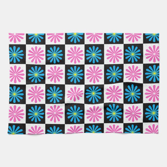 Geometric Pink Blue Floral Pattern   Kitchen Towel (Horizontal)