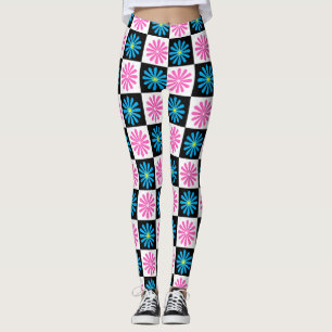 Geometric Pink Blue Floral Pattern Leggings