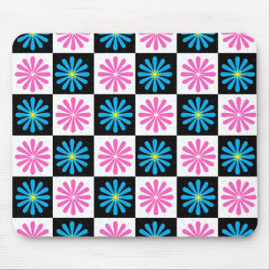 Geometric Pink Blue Floral Pattern Mouse Pad