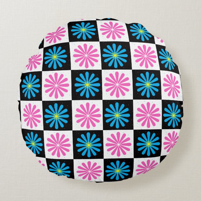 Geometric Pink Blue Floral Pattern   Round Pillow (Front)