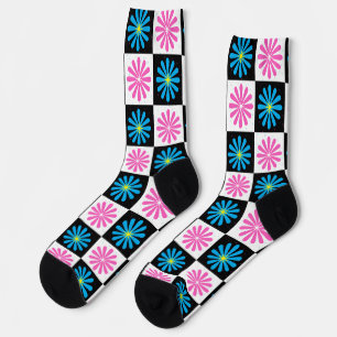 Geometric Pink Blue Floral Pattern   Socks