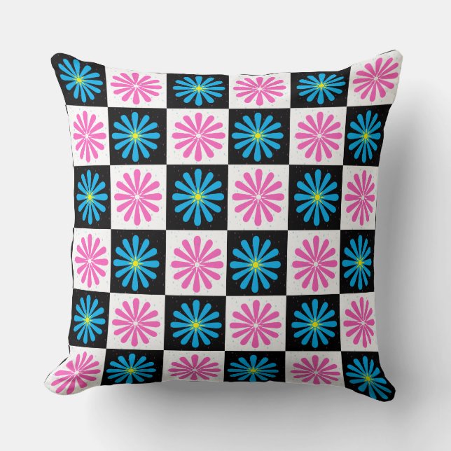 Geometric Pink Blue Floral Pattern  Throw Pillow (Front)
