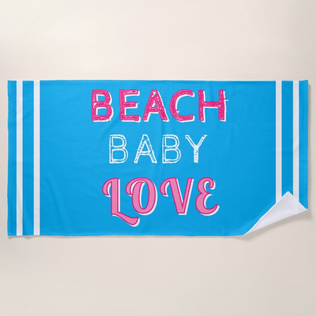 Geometric Pink Blue White Beach Baby Love Beach Towel (Front)