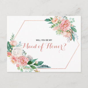 Geometric Pink Blush Spring Floral Maid of Honour Invitation Postcard