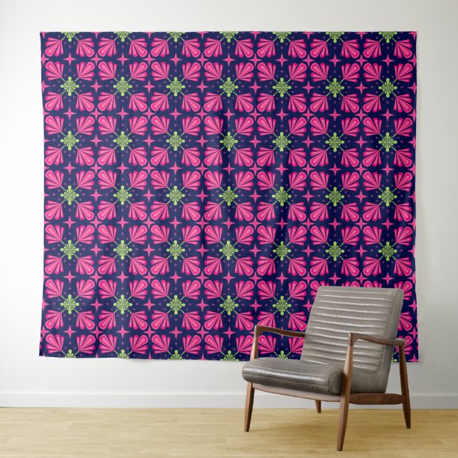 Geometric Pink Floral Petals Abstract pattern Tapestry (In Situ (Horizontal))