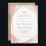 Geometric Pink & Gold Bat Mitzvah Invitation<br><div class="desc">This modern and chic Bat Mitzvah invitation features a white background with faux gold geometric frames in pink. The reverse side features a faux gold background . Change the background colour and personalize it for your needs. You can find matching products at my store.</div>