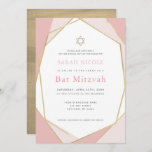 Geometric Pink & Gold Bat Mitzvah Invitation<br><div class="desc">This modern and chic Bat Mitzvah invitation features a white background with faux gold geometric frames in pink. The reverse side features a faux gold background . Change the background colour and personalize it for your needs. You can find matching products at my store.</div>