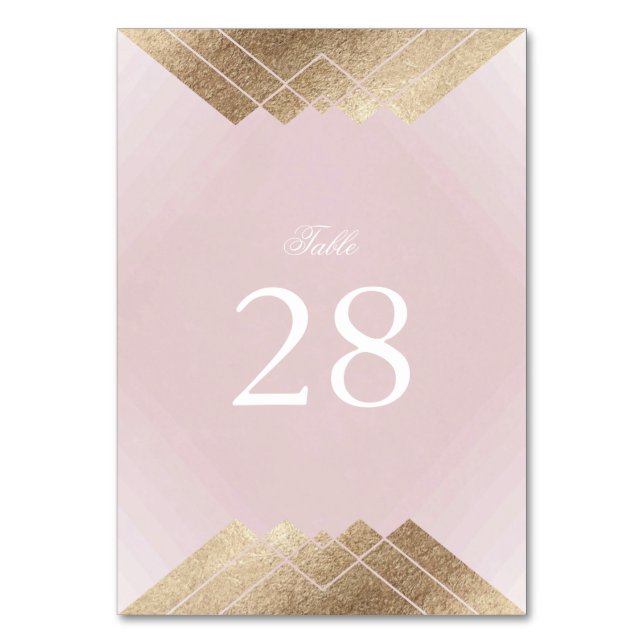 Geometric Pink Gold Gatsby Wedding Table Numbers (Front)