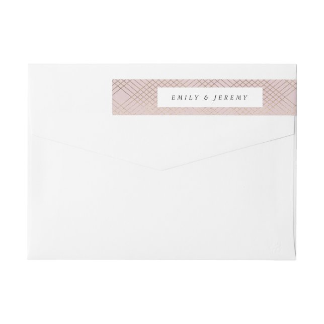Geometric Pink Gold Gatsby Wedding Wrap Around Label (Back)
