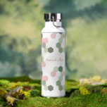 Geometric Pink & Green Honeycomb | Monogram Water Bottle<br><div class="desc">Add your choice of personalization. Trendy monogrammed design. Classy and fashionable this water bottle makes the perfect accessory. Template text line for name or short phrase. Add your custom wording to this design by using the "Edit this design template" boxes on the right-hand side of the item or click the...</div>