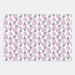 Geometric Pink Grey Abstract Patterned Wrapping Paper Sheet