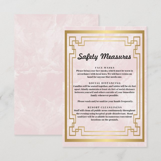Geometric Pink Marble Safety Measures Enclosure Card (Front/Back)