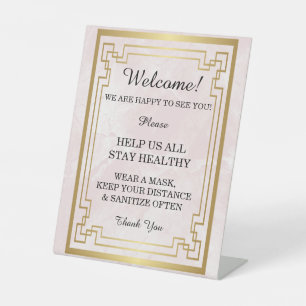 Geometric Pink Marble Wedding Safety Pedestal Sign