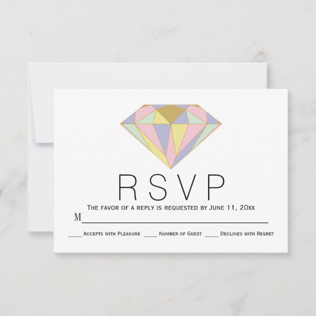 Geometric pink, mint jewel wedding RSVP card (Front)