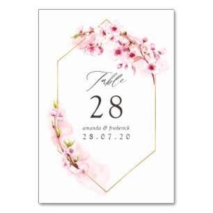 Geometric Pink Spring Cherry Blossom Wedding Table Number