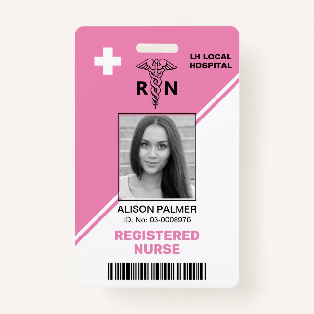 Geometric pink triangles Registered nurse RN Badge (Front)