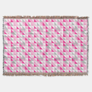 Geometric Pink White Grey Triangles Pattern Throw Blanket
