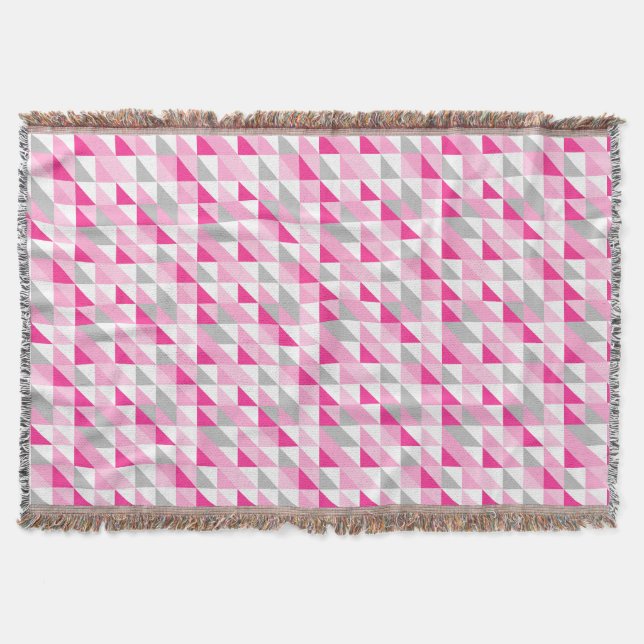 Geometric Pink White Grey Triangles Pattern Throw Blanket (Front)