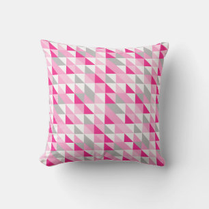Geometric Pink White Grey Triangles Pattern Throw Pillow