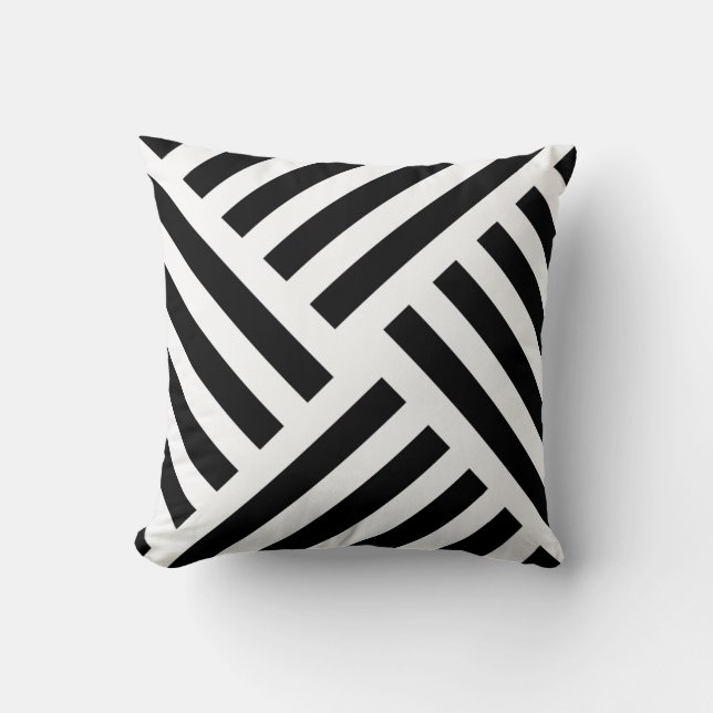 Geometric Pinwheel Stripe in Black and White Throw Pillow (Front)