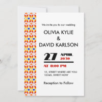 Geometric Pixel Floral Pattern in Red Orange Yello