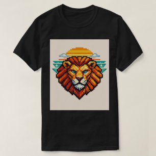 Geometric Pixel Lion Retro T-Shirt