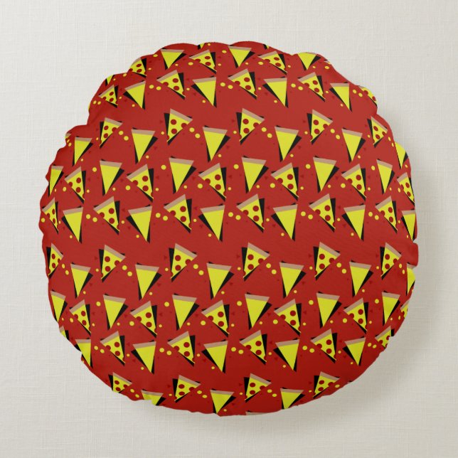 Geometric Pizza Pepperoni Italian Slice Round Pillow (Front)