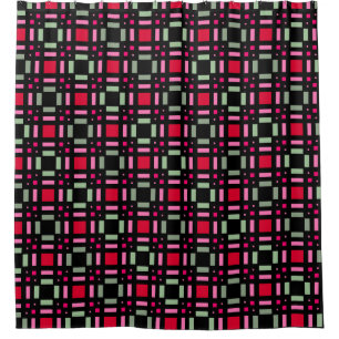 Geometric plaid green red black stripes