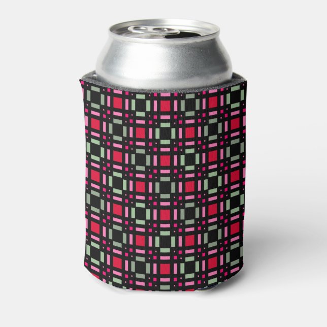 Geometric plaid green red black stripes  can cooler (Can Back)