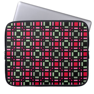 Geometric plaid green red black stripes laptop sleeve