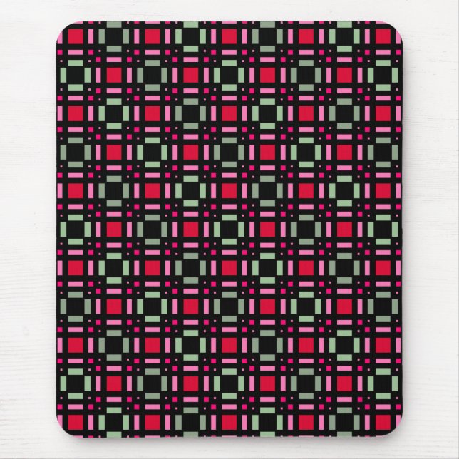 Geometric plaid green red black stripes  mouse pad (Front)