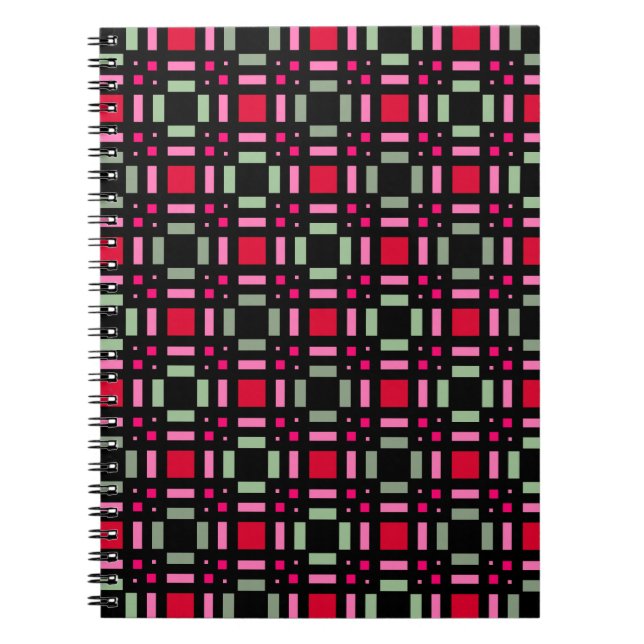 Geometric plaid green red black stripes  notebook (Front)